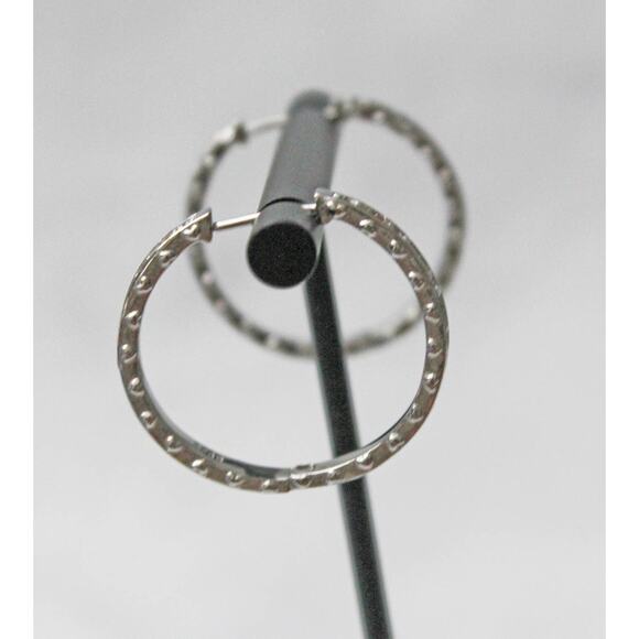 Silver Hoop Earrings with Various Color Rhinestones Inset E52 - Picture 3 of 3